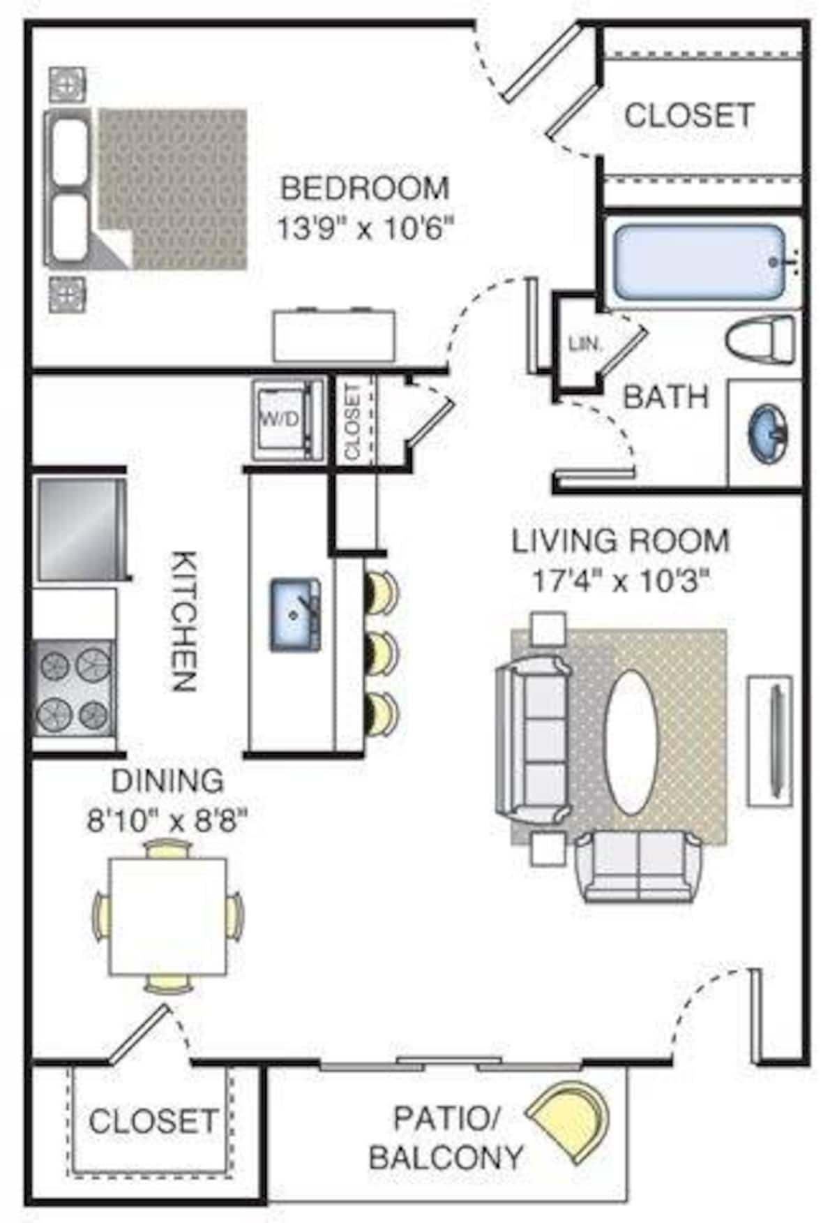 Floorplan diagram for Picasso, showing 1 bedroom