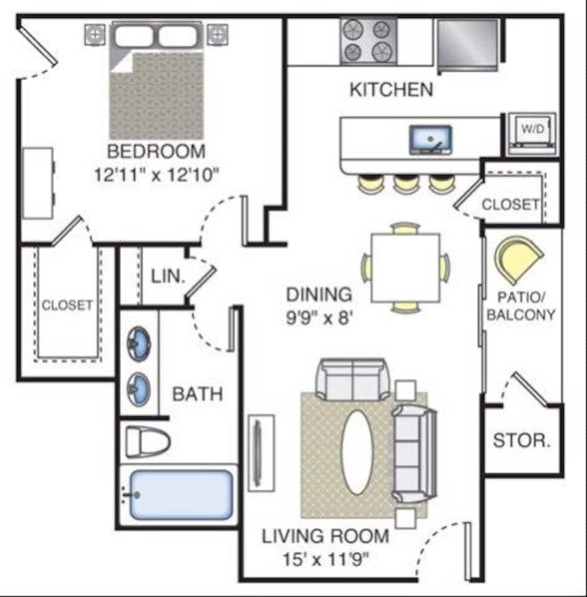 Floorplan diagram for Michelangelo, showing 1 bedroom