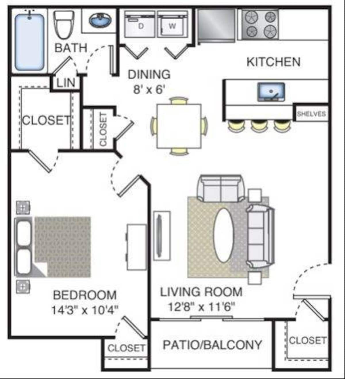 Floorplan diagram for Da Vinci, showing 1 bedroom