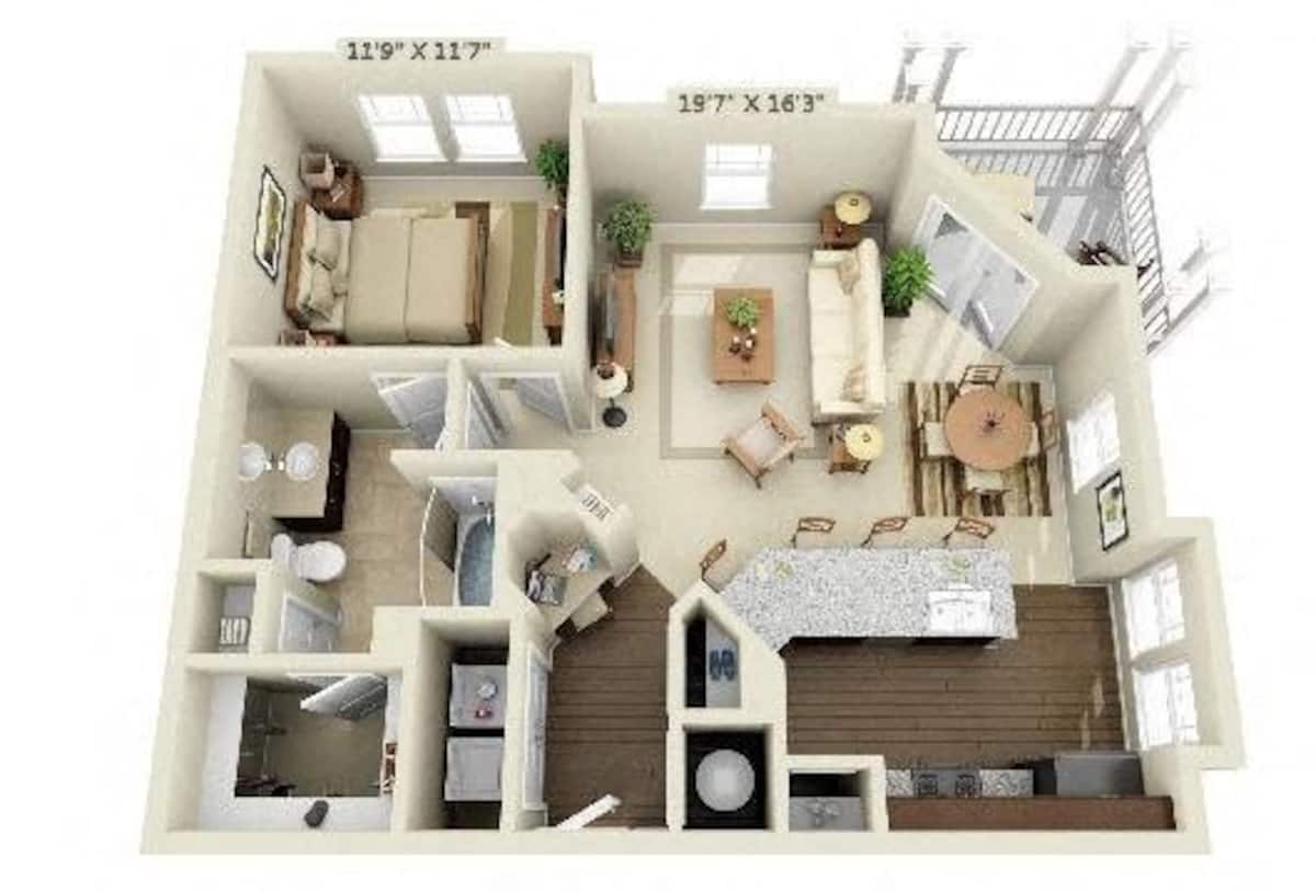 Floorplan diagram for Quartz, showing 1 bedroom