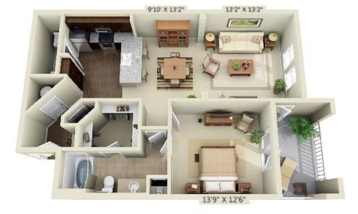 Floorplan diagram for Hawthorn, showing 1 bedroom