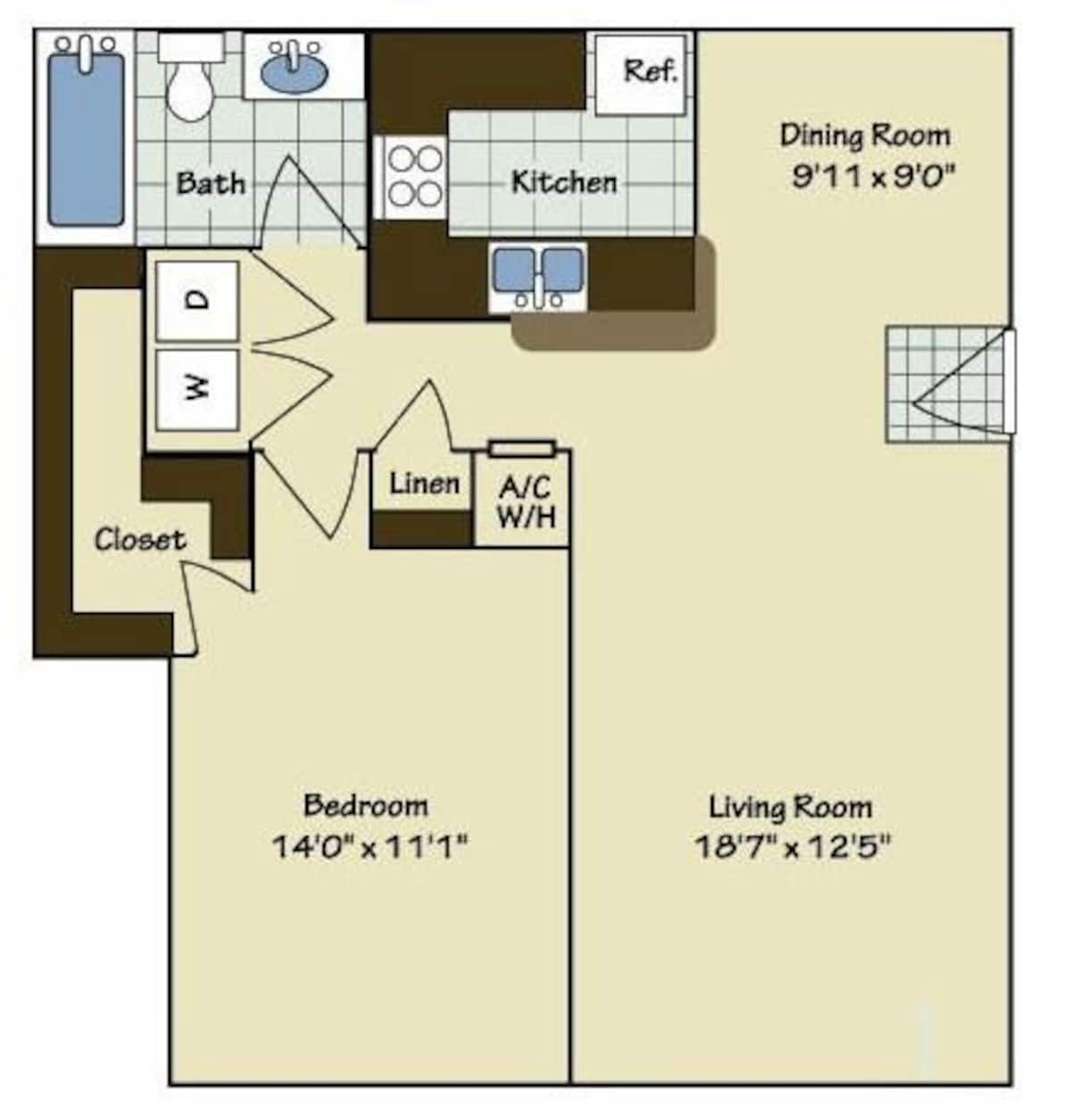 Floorplan diagram for A2, showing 1 bedroom