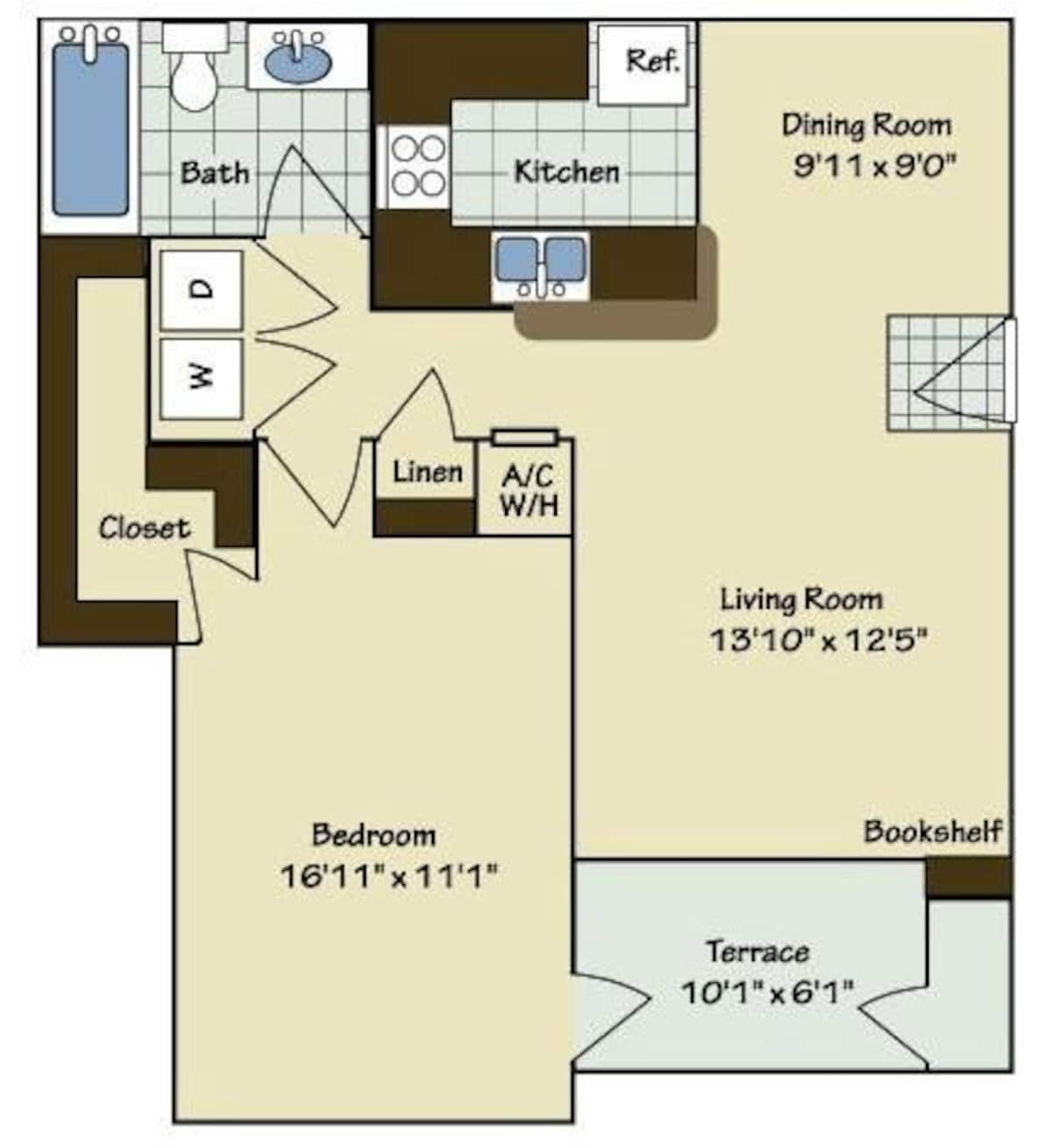 Floorplan diagram for A3, showing 1 bedroom