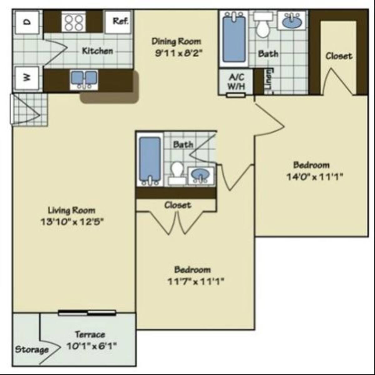 Floorplan diagram for B1, showing 2 bedroom