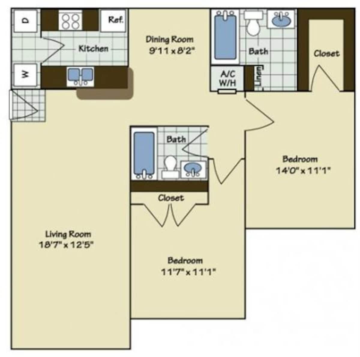 Floorplan diagram for B2, showing 2 bedroom