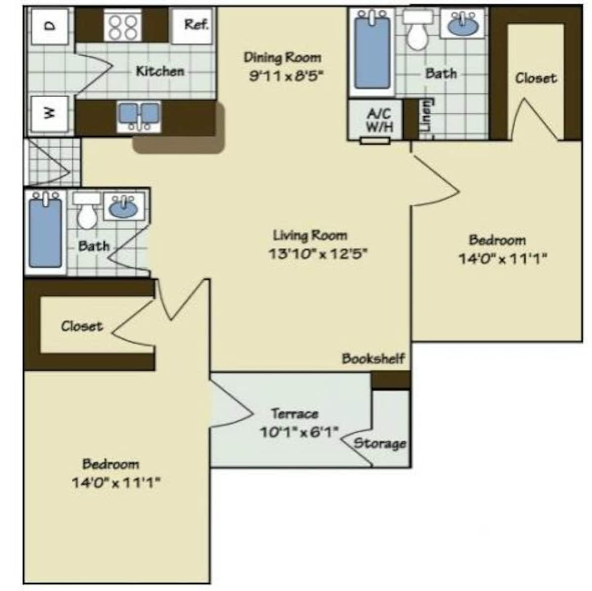 Floorplan diagram for B3, showing 2 bedroom