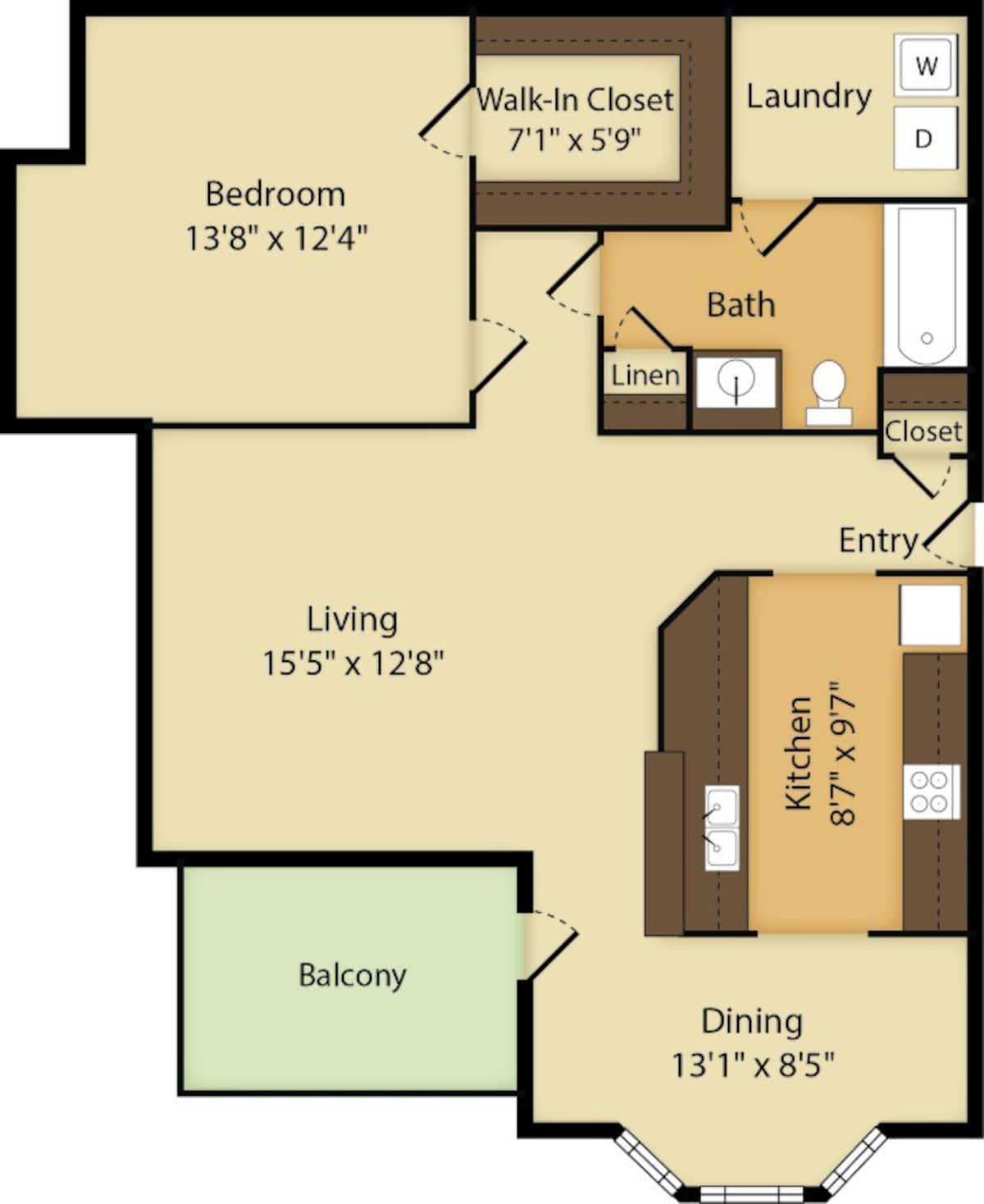 Floorplan diagram for 1 Bedroom, showing 1 bedroom
