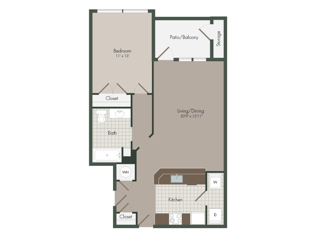 Floorplan diagram for The Pier, showing 1 bedroom