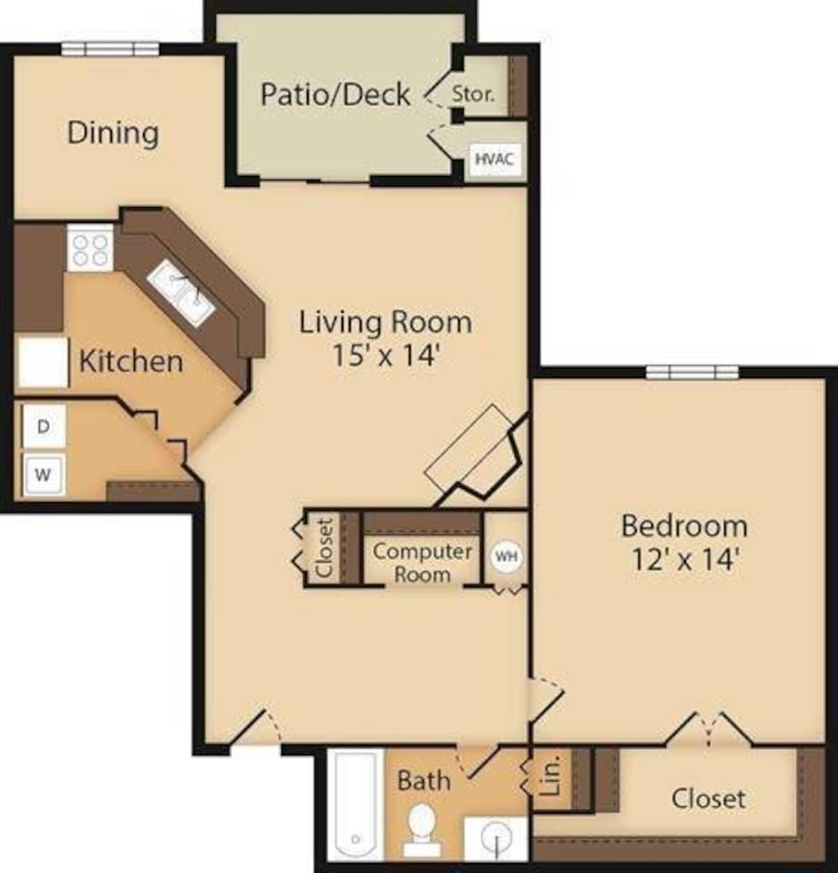 Floorplan diagram for One Bedroom - 1, showing 1 bedroom