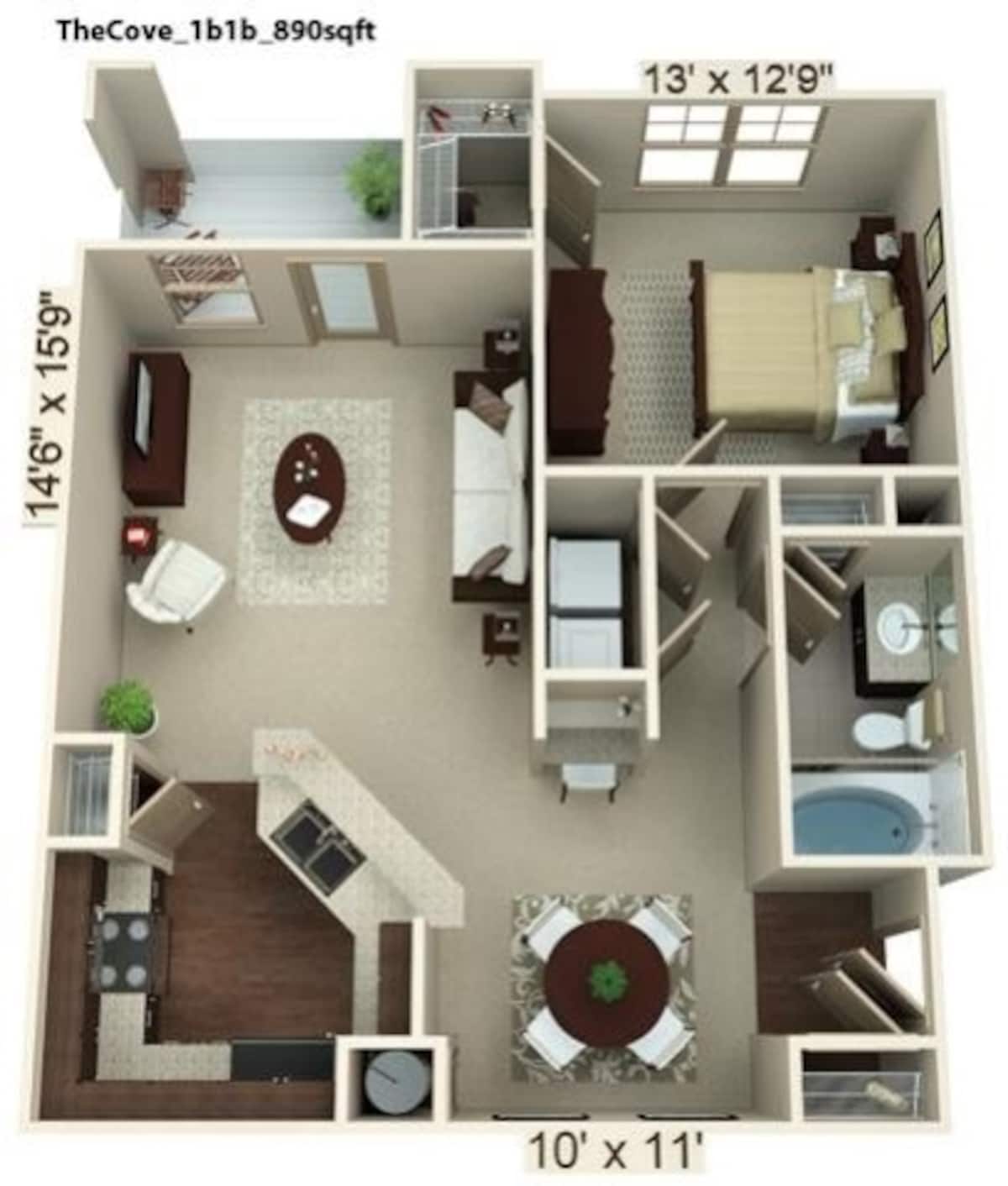 Floorplan diagram for Cove, showing 1 bedroom
