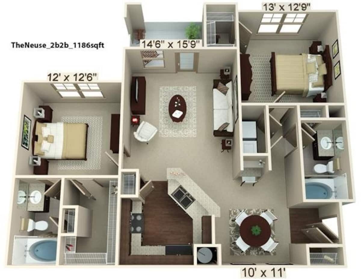 Floorplan diagram for Neuse, showing 2 bedroom