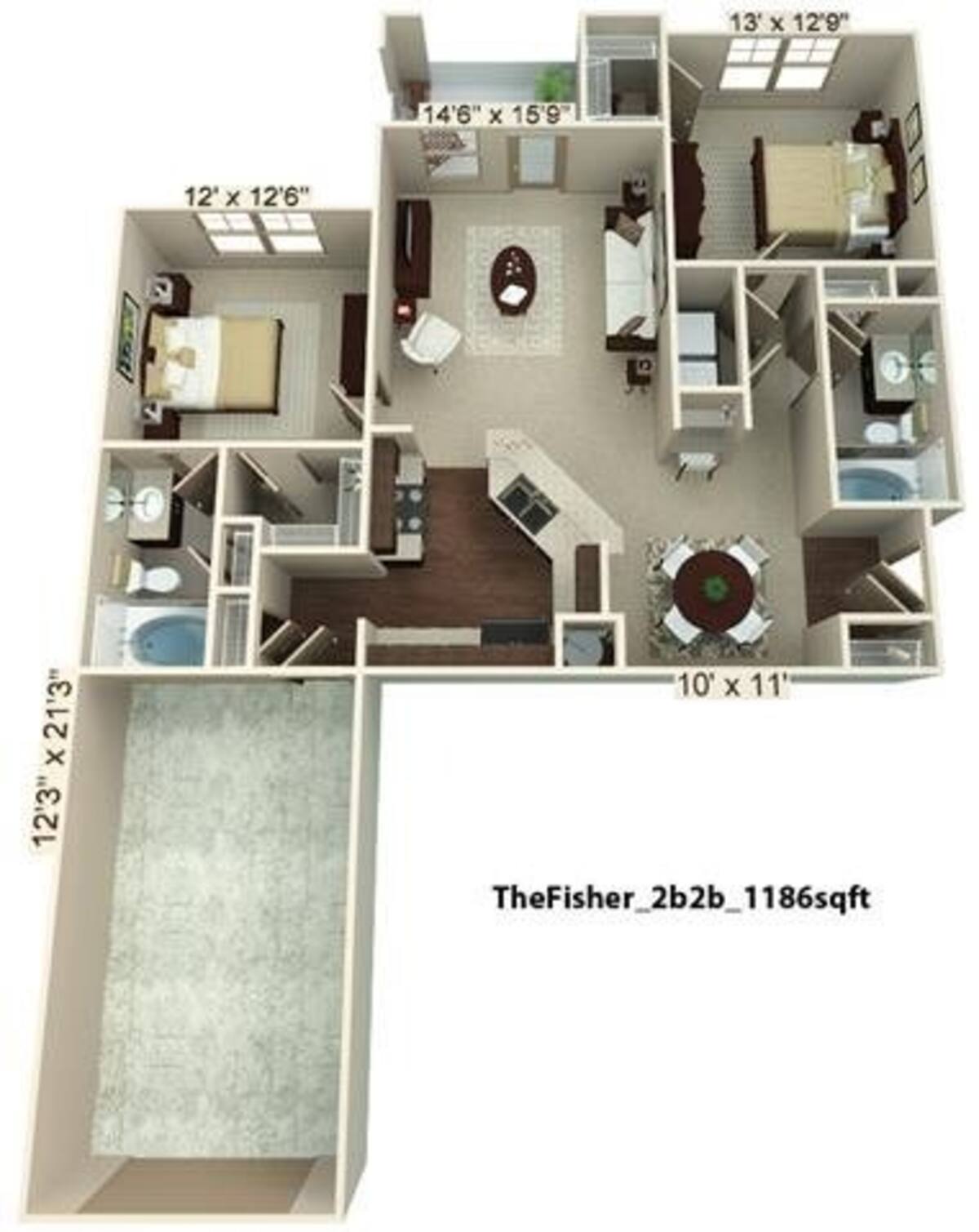 Floorplan diagram for Fisher, showing 2 bedroom