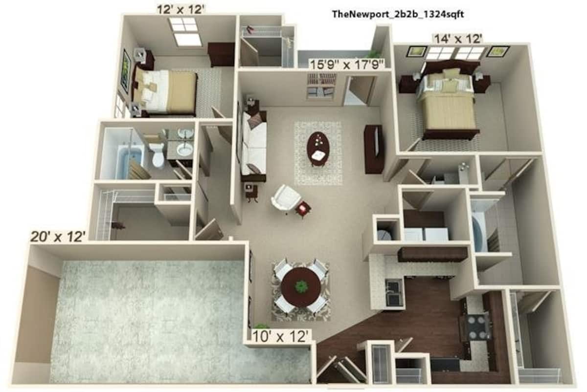 Floorplan diagram for Newport, showing 2 bedroom