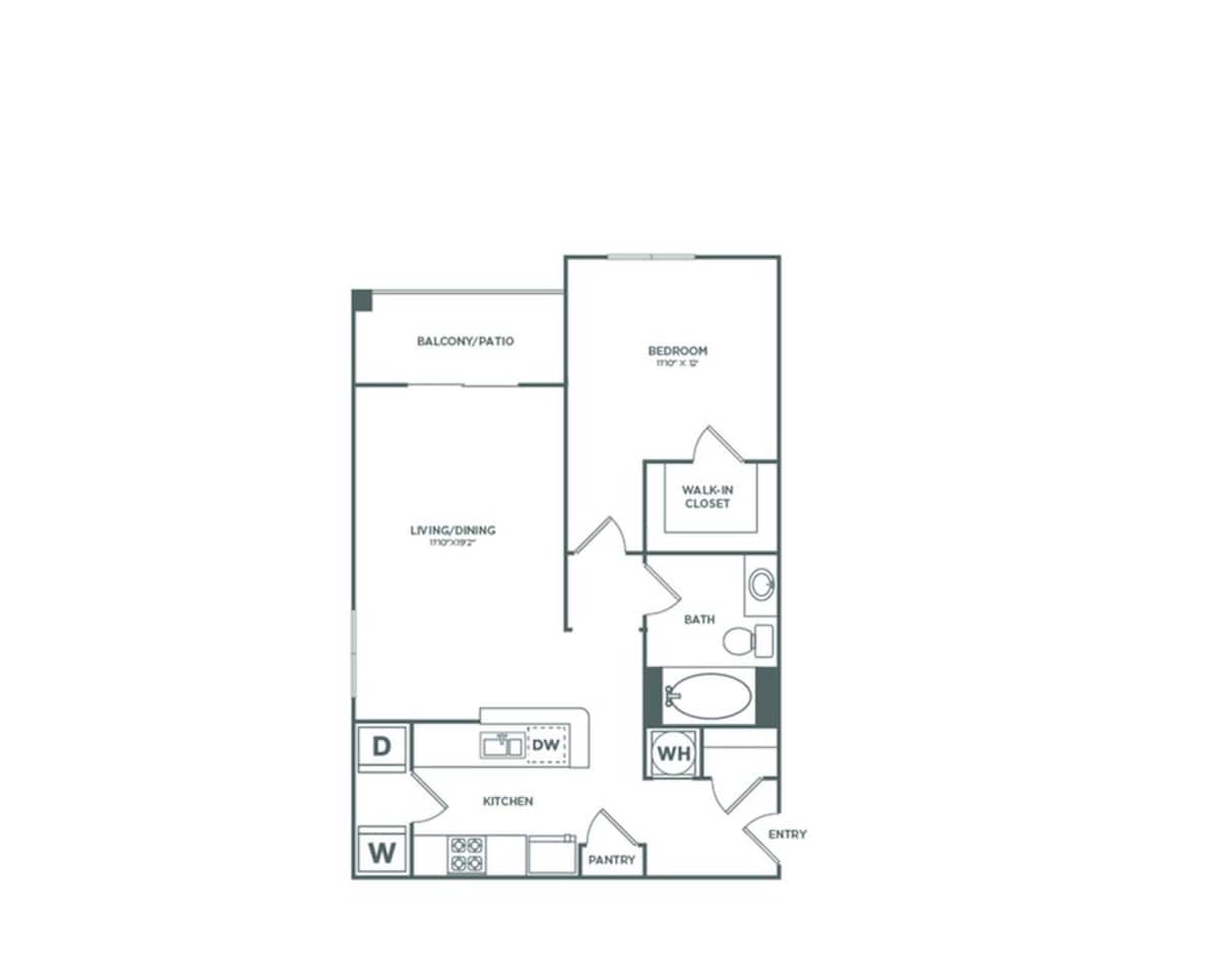 Floorplan diagram for Meridian, showing 1 bedroom