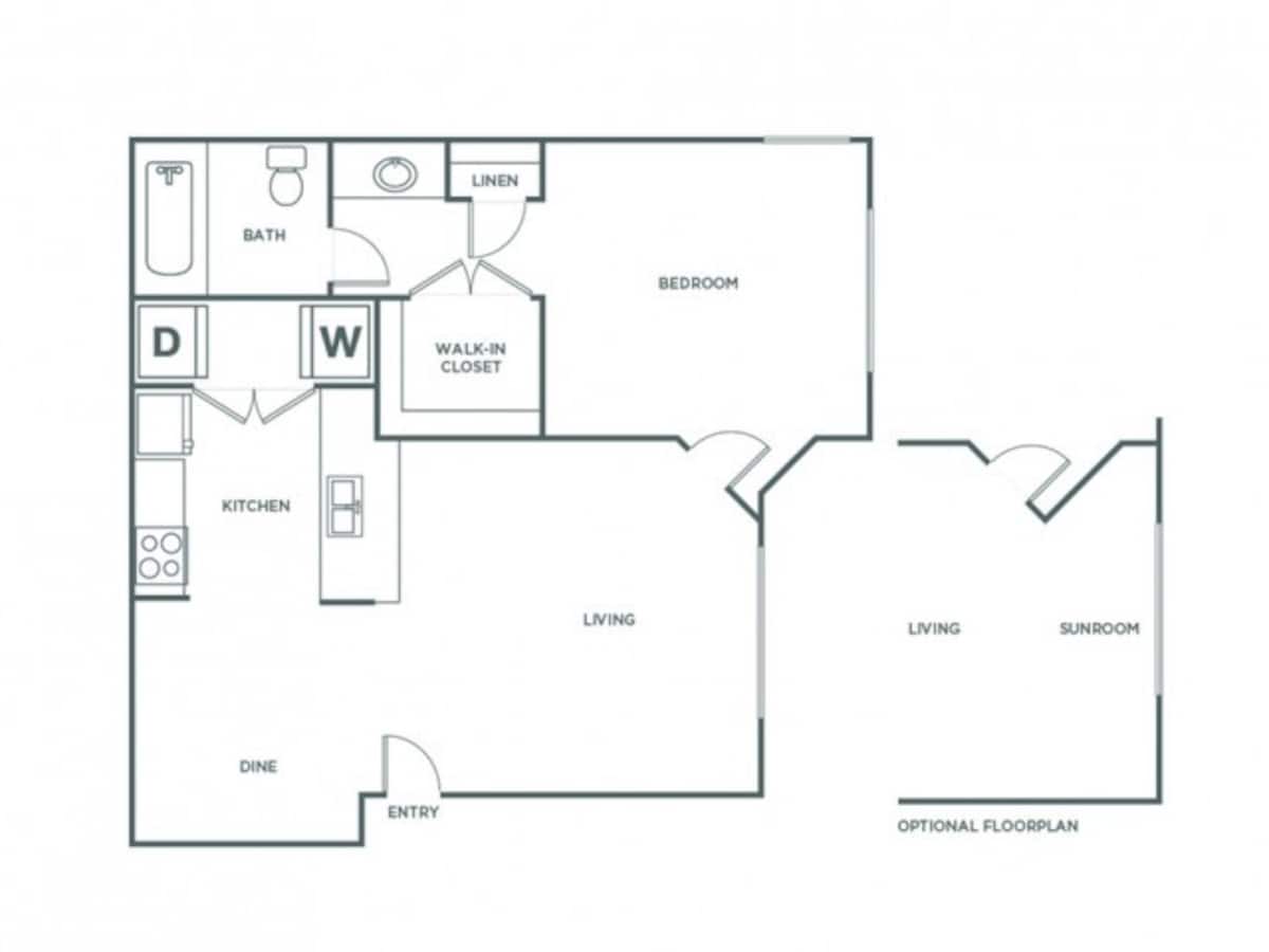 Floorplan diagram for One Bedroom One Bath (667 SF), showing 1 bedroom