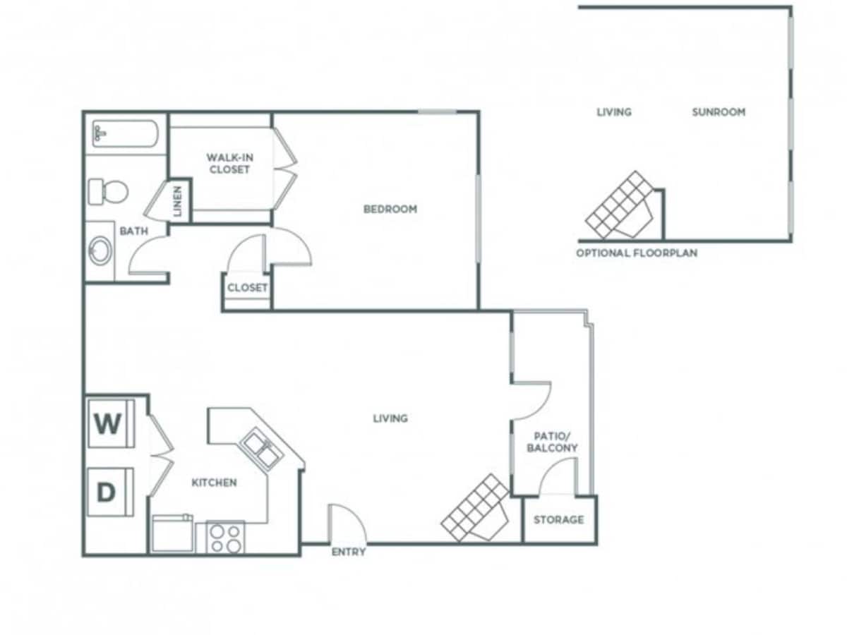 Floorplan diagram for One Bedroom One Bath (875 SF), showing 1 bedroom