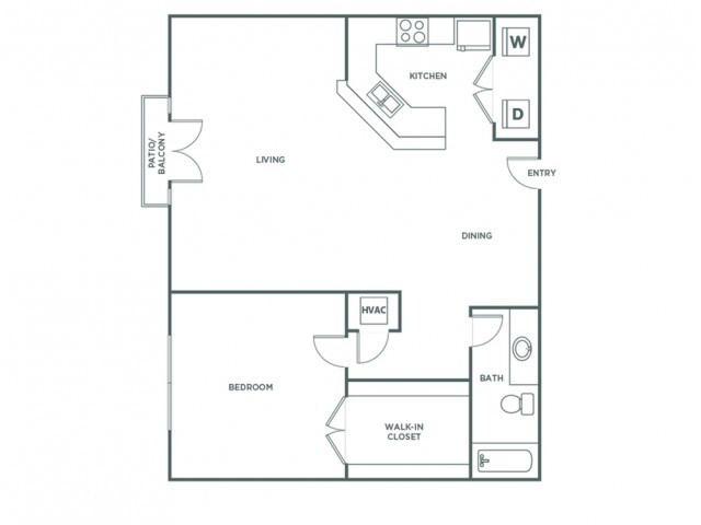 Floorplan diagram for One Bedroom One Bath (785 SF), showing 1 bedroom