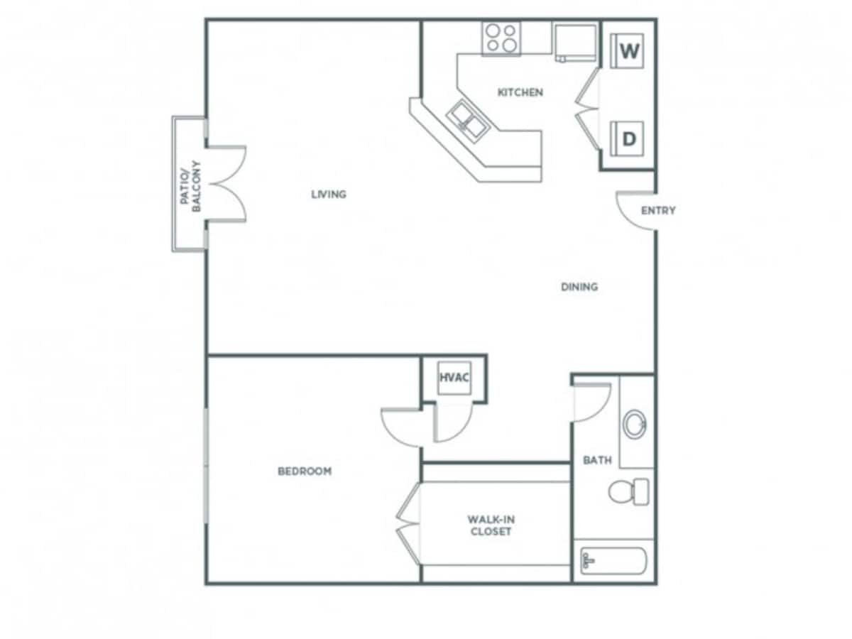 Floorplan diagram for One Bedroom One Bath (785 SF), showing 1 bedroom