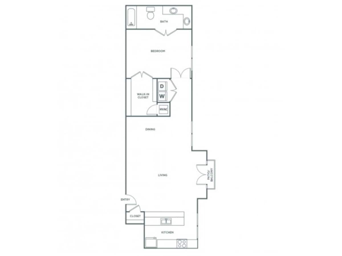 Floorplan diagram for One Bedroom One Bath (948 SF), showing 1 bedroom