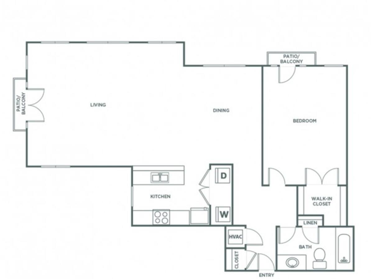 Floorplan diagram for One Bedroom One Bath (1120 SF), showing 1 bedroom