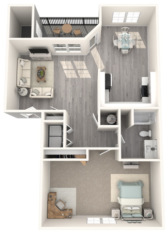 Floorplan diagram for One Bedroom One Bath (747 SF), showing 1 bedroom