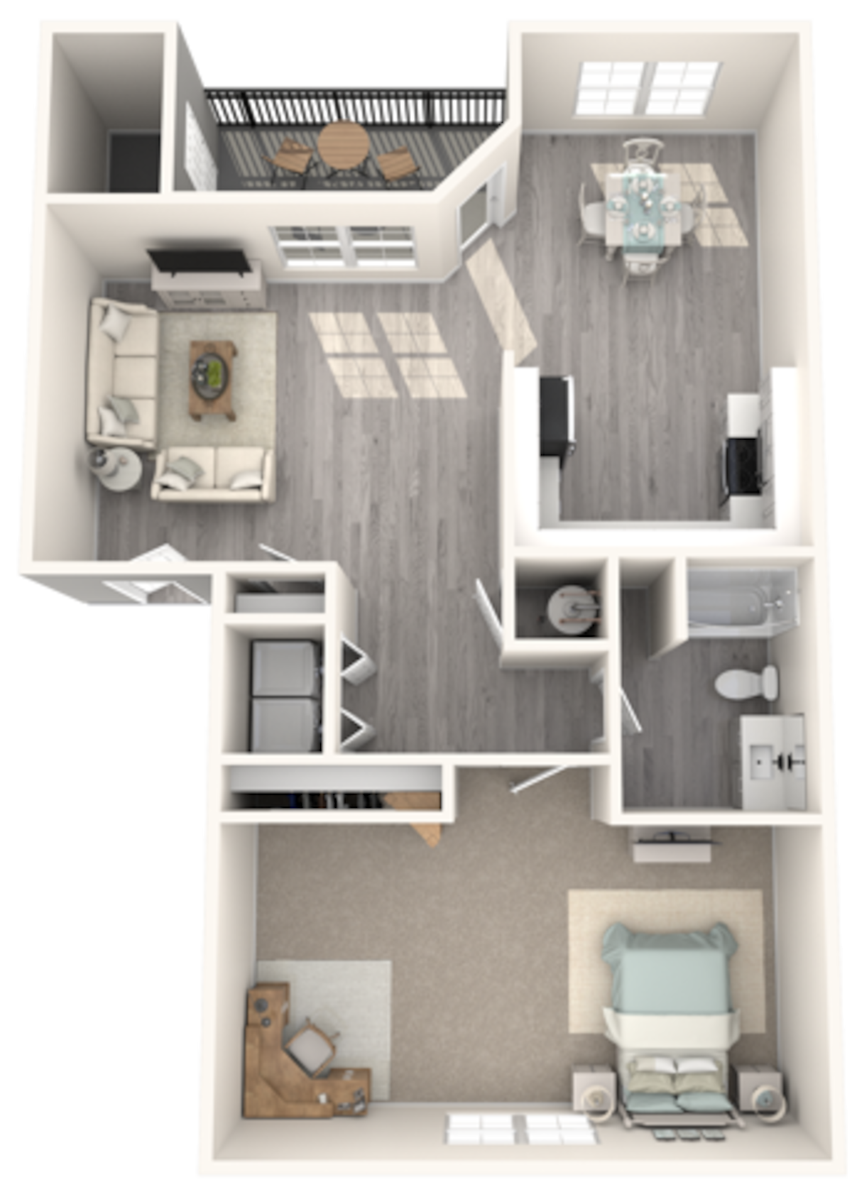 Floorplan diagram for One Bedroom One Bath (747 SF), showing 1 bedroom