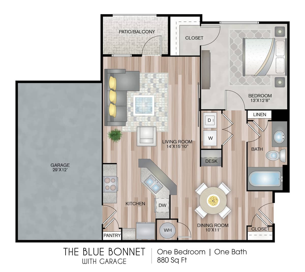 Floorplan diagram for The Blue Bonnet with Garage - Premium Upgrade, showing 1 bedroom