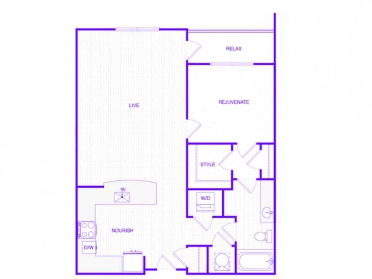 Floorplan diagram for One Bedroom One Bath (846 SF), showing 1 bedroom