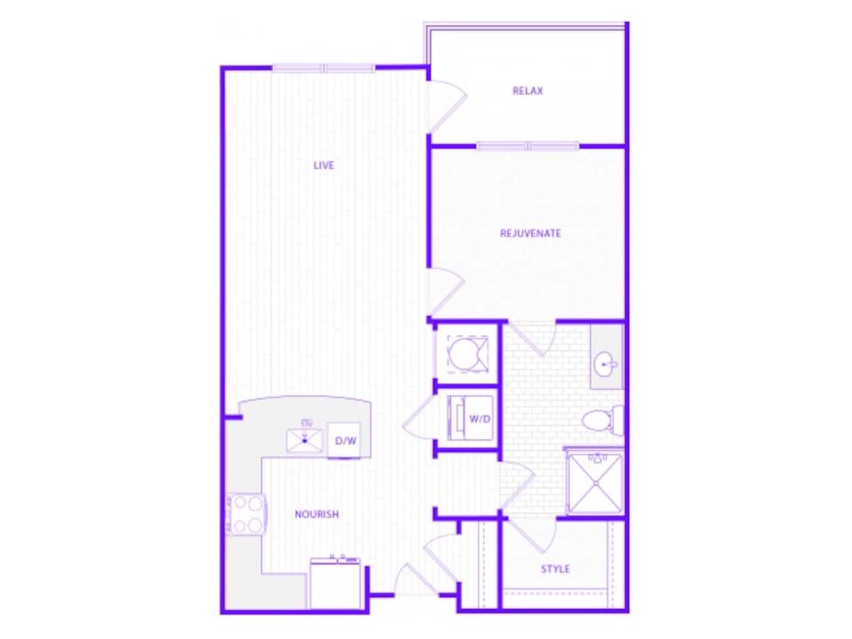 Floorplan diagram for One Bedroom One Bath (810 SF), showing 1 bedroom