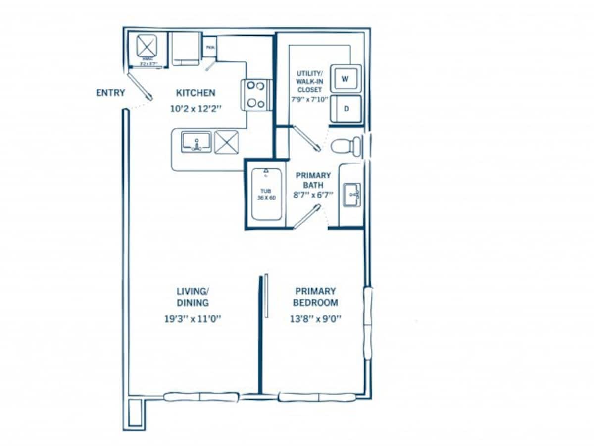 Floorplan diagram for E1C, showing 1 bedroom