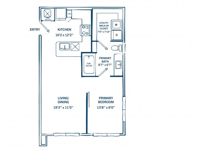 Floorplan diagram for E1D, showing 1 bedroom