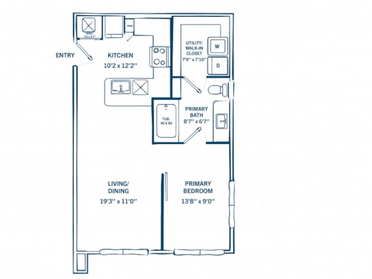 Floorplan diagram for E1D, showing 1 bedroom