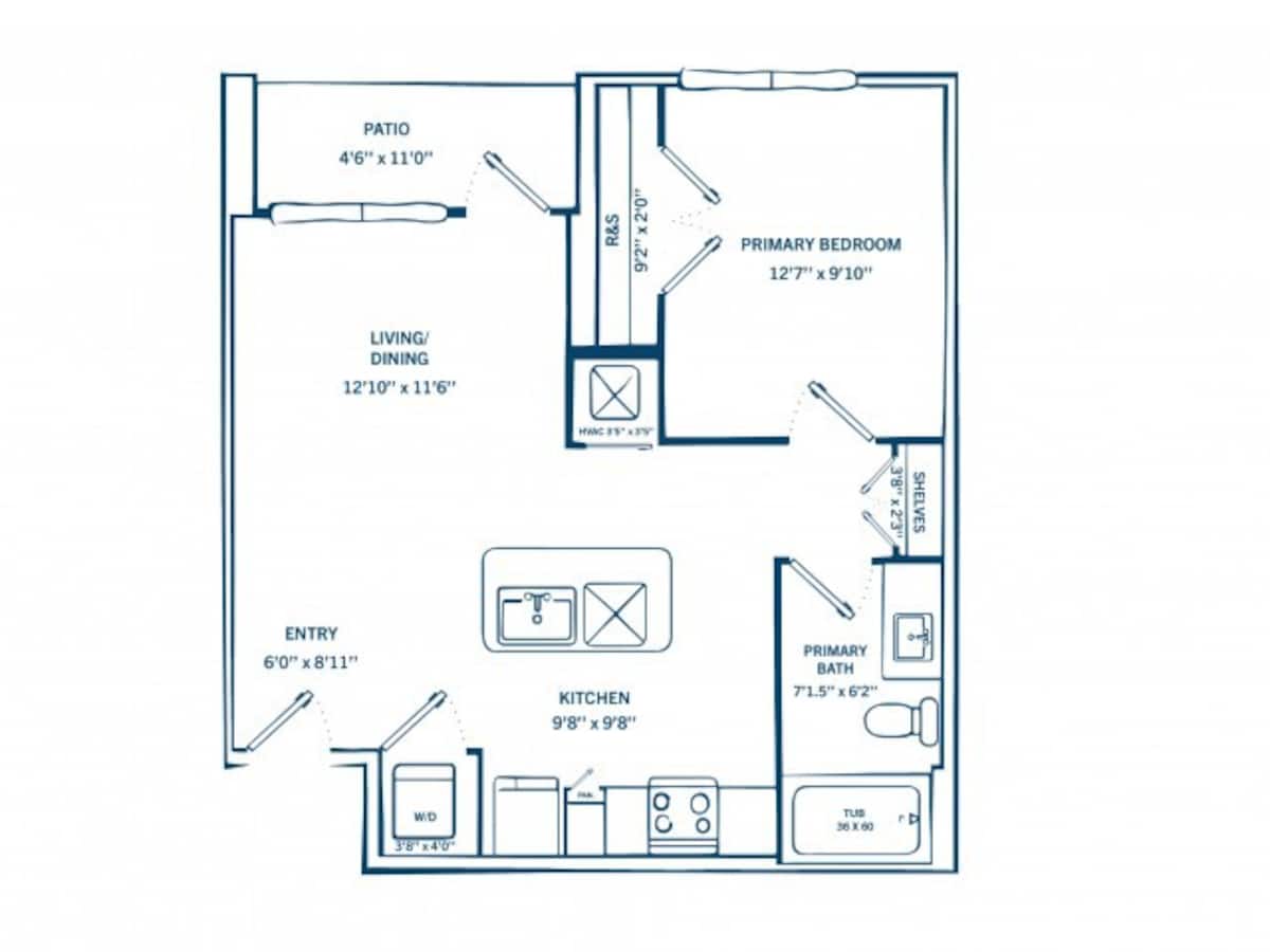 Floorplan diagram for E2D, showing 1 bedroom