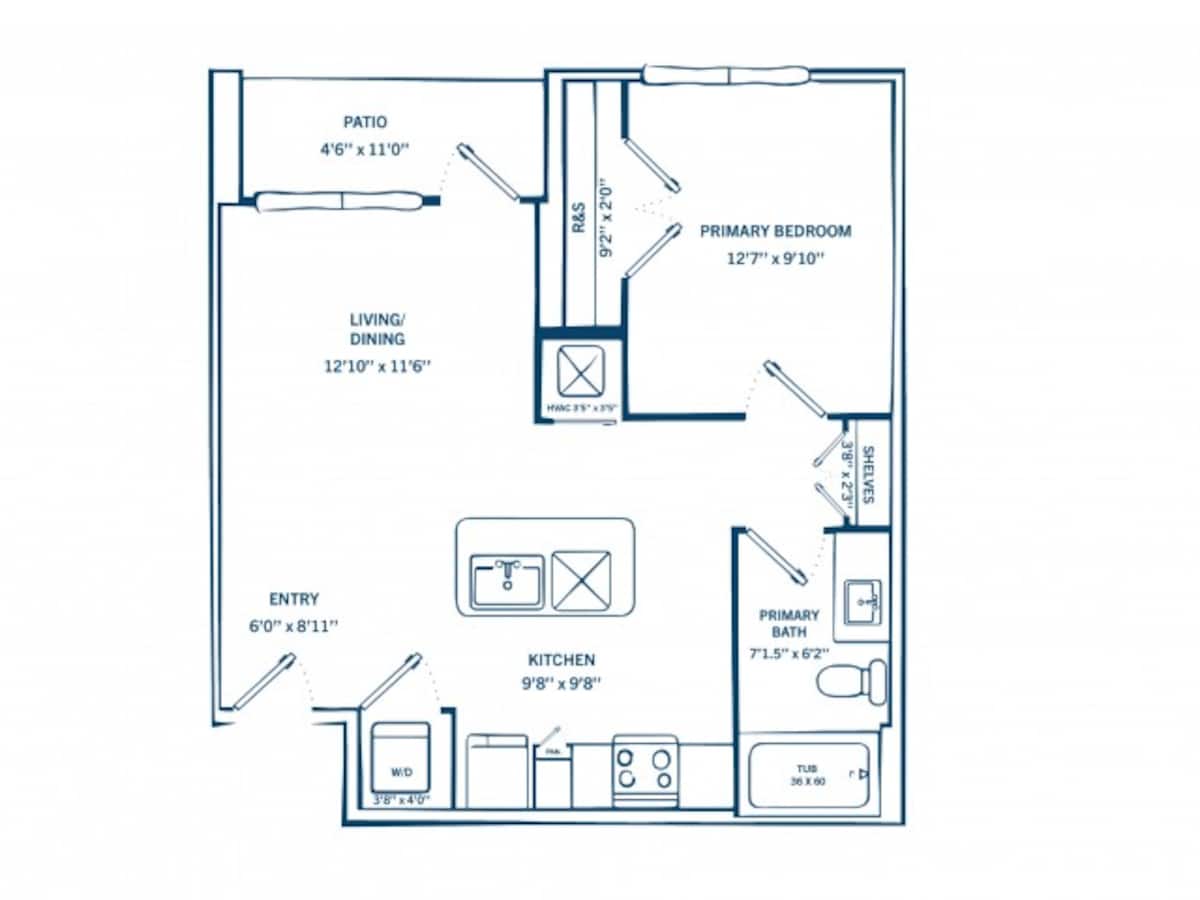 Floorplan diagram for E2A, showing 1 bedroom