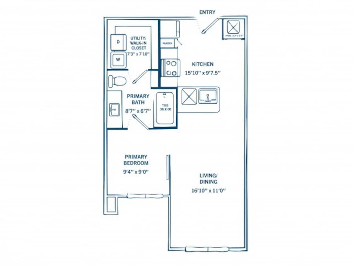 Floorplan diagram for E3, showing 1 bedroom