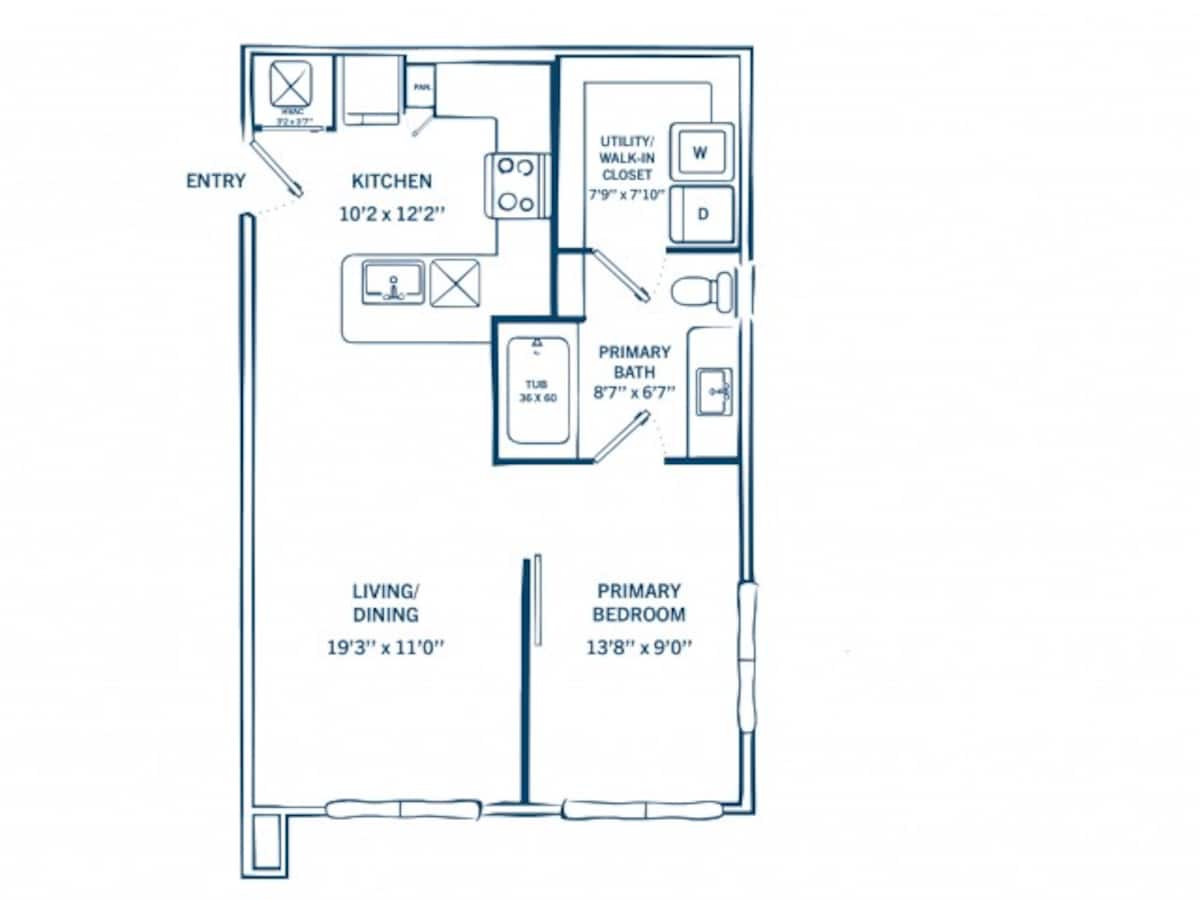 Floorplan diagram for E1A, showing 1 bedroom