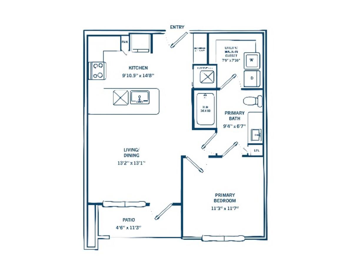 Floorplan diagram for A1D, showing 1 bedroom