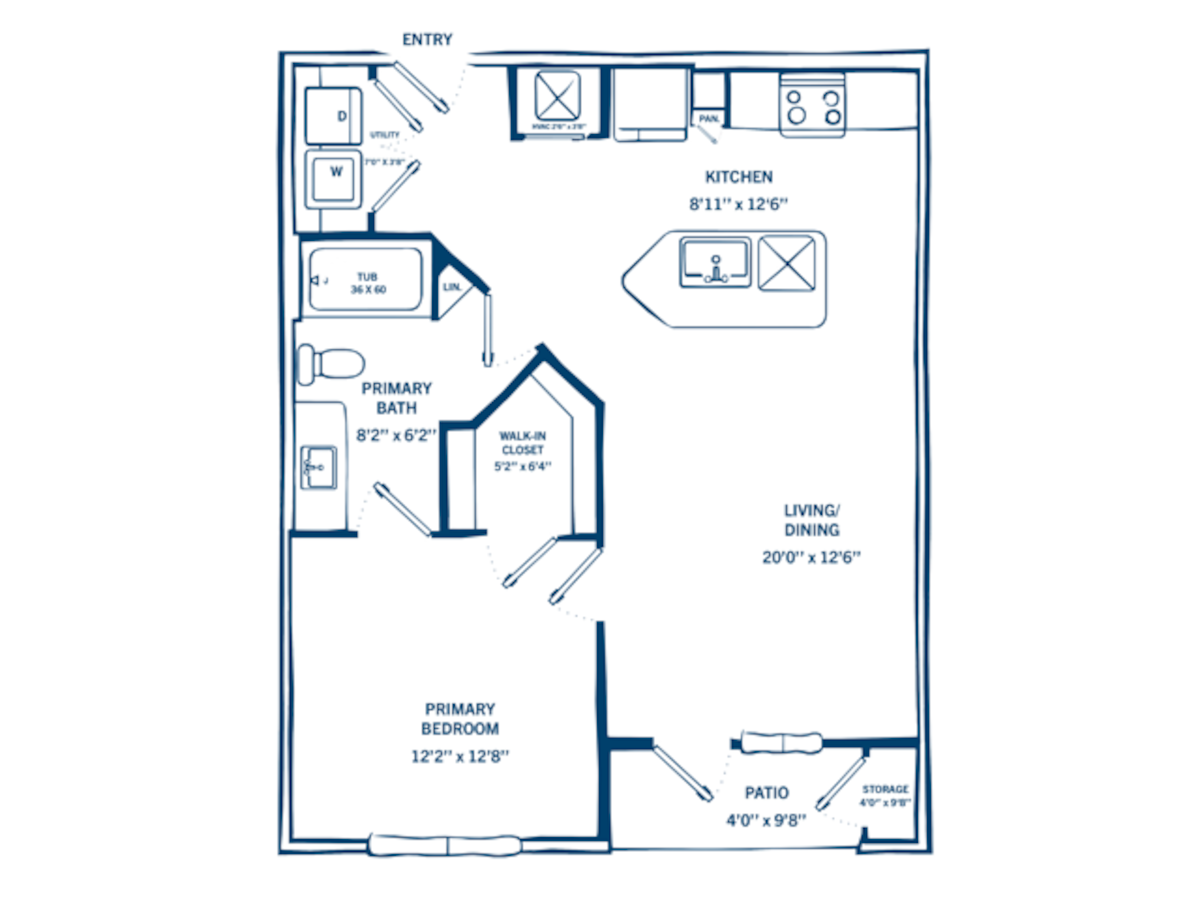 Floorplan diagram for A2E-H, showing 1 bedroom