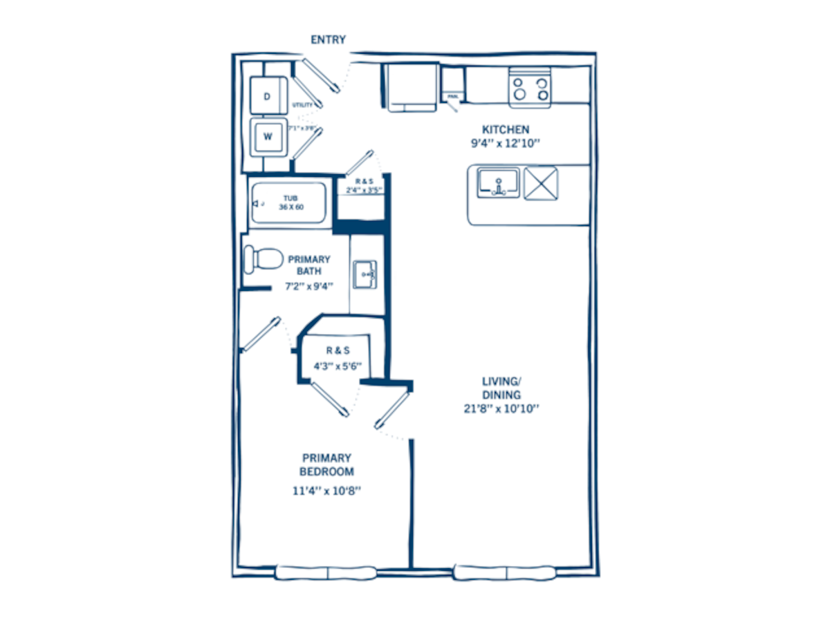 Floorplan diagram for A1A-H, showing 1 bedroom