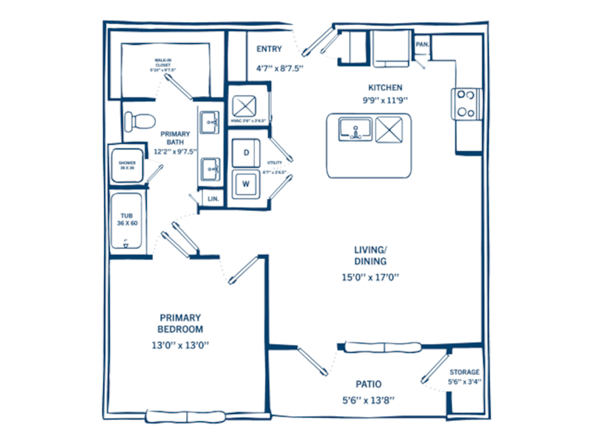 Floorplan diagram for A3-H, showing 1 bedroom