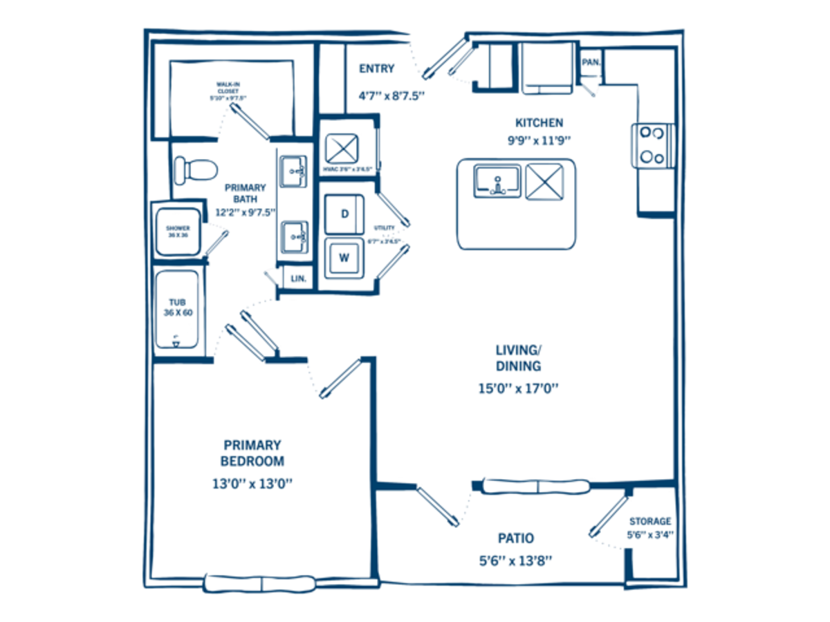 Floorplan diagram for A3A-H, showing 1 bedroom