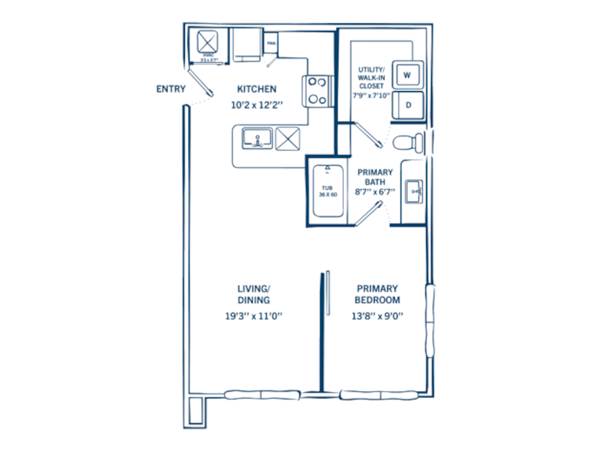 Floorplan diagram for E1-H, showing 1 bedroom