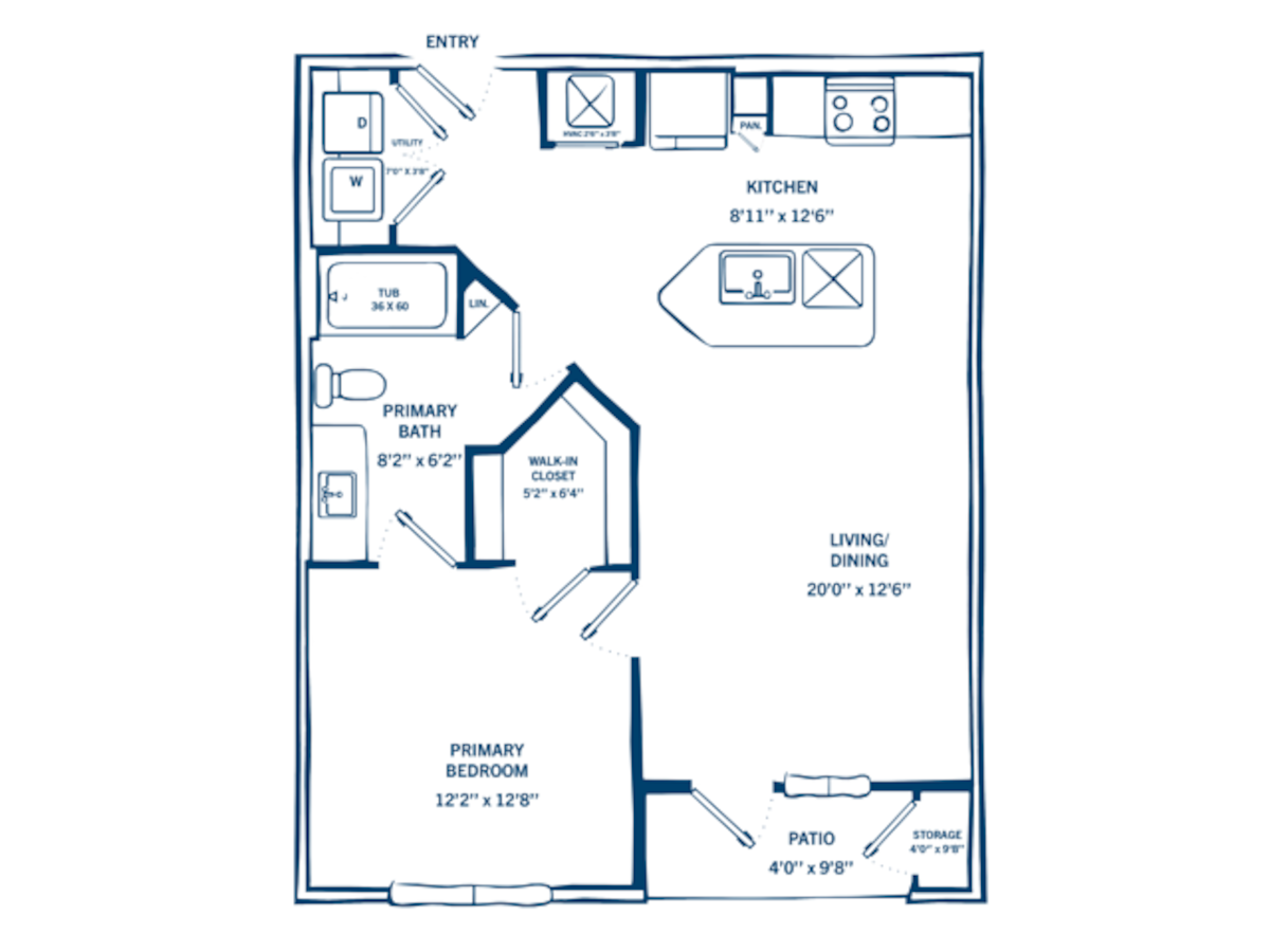 Floorplan diagram for A2C-H, showing 1 bedroom