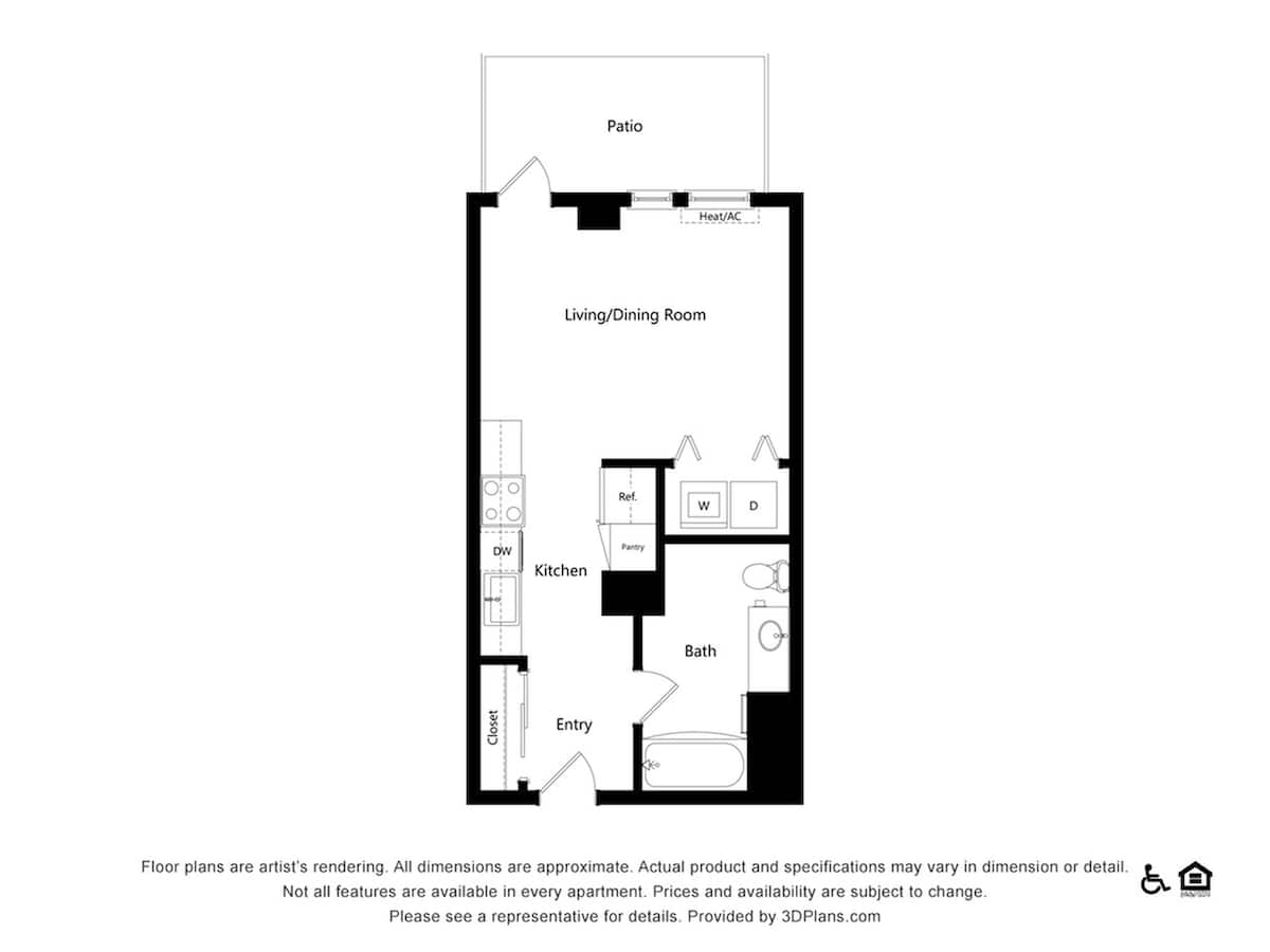 Floorplan diagram for A1A, showing Studio