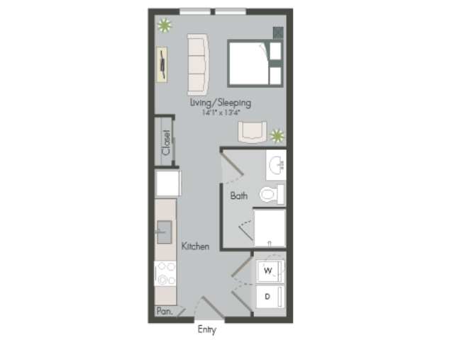 Floorplan diagram for E1, showing Studio