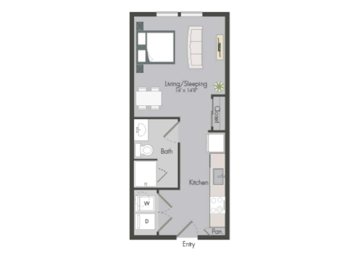 Floorplan diagram for E1A, showing Studio