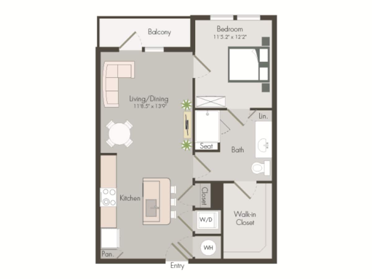 Floorplan diagram for A1A, showing 1 bedroom