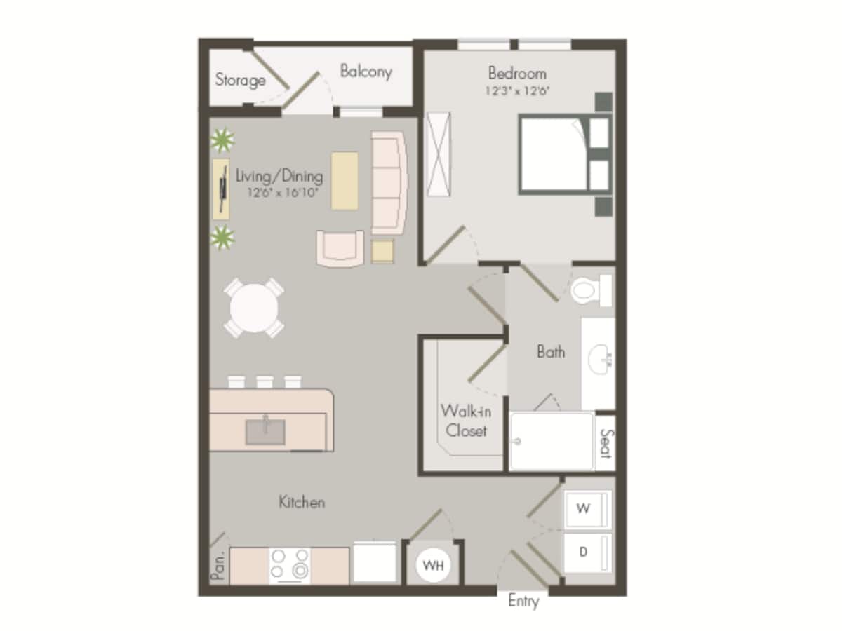 Floorplan diagram for A2B, showing 1 bedroom