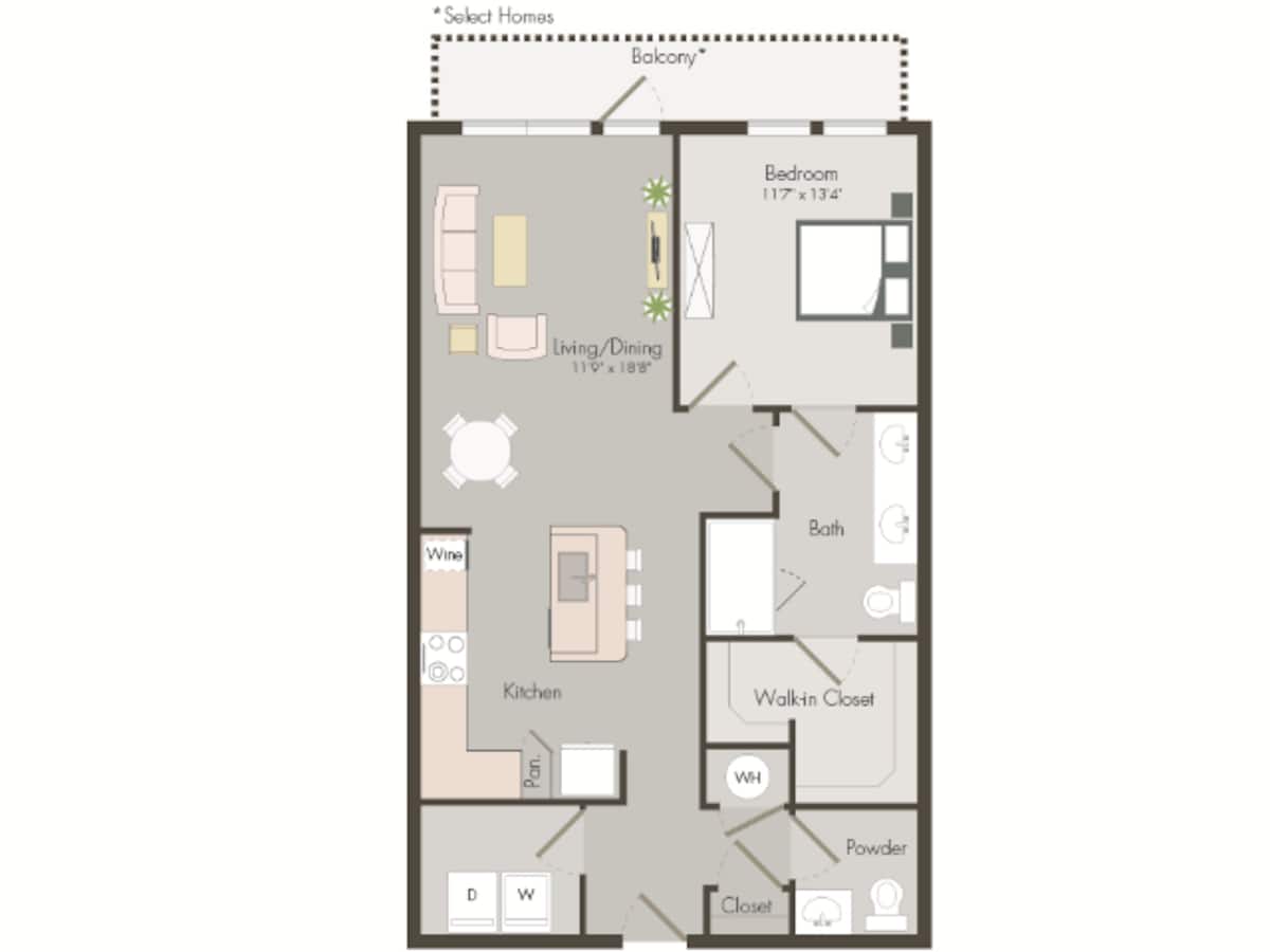 Floorplan diagram for A7B, showing 1 bedroom