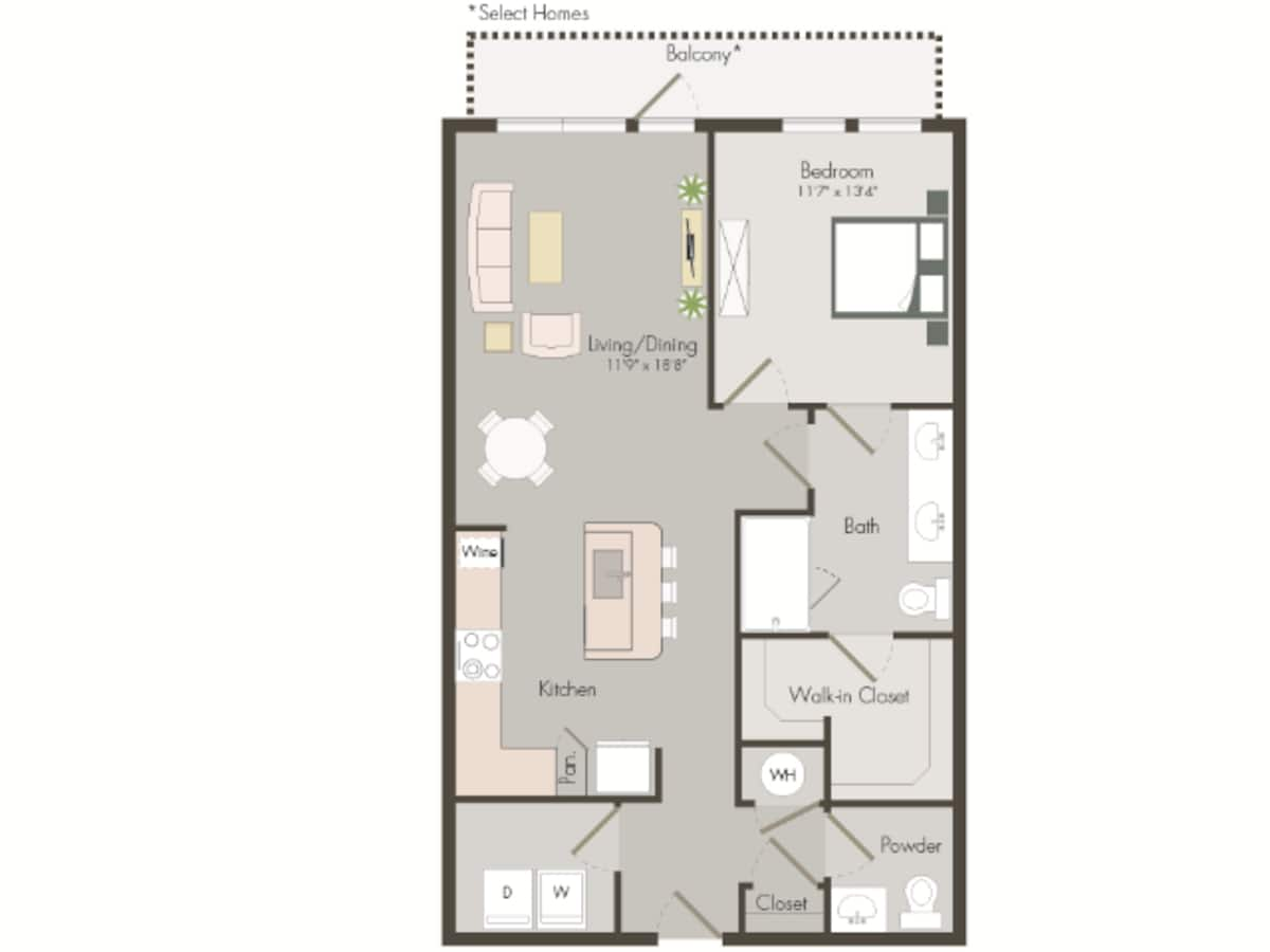 Floorplan diagram for A7C, showing 1 bedroom